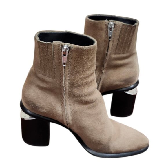 Alexander Wang Suede Ankle Boots Taupe Block Heel Zip Booties Size 36.5 US 6 - Picture 10 of 15